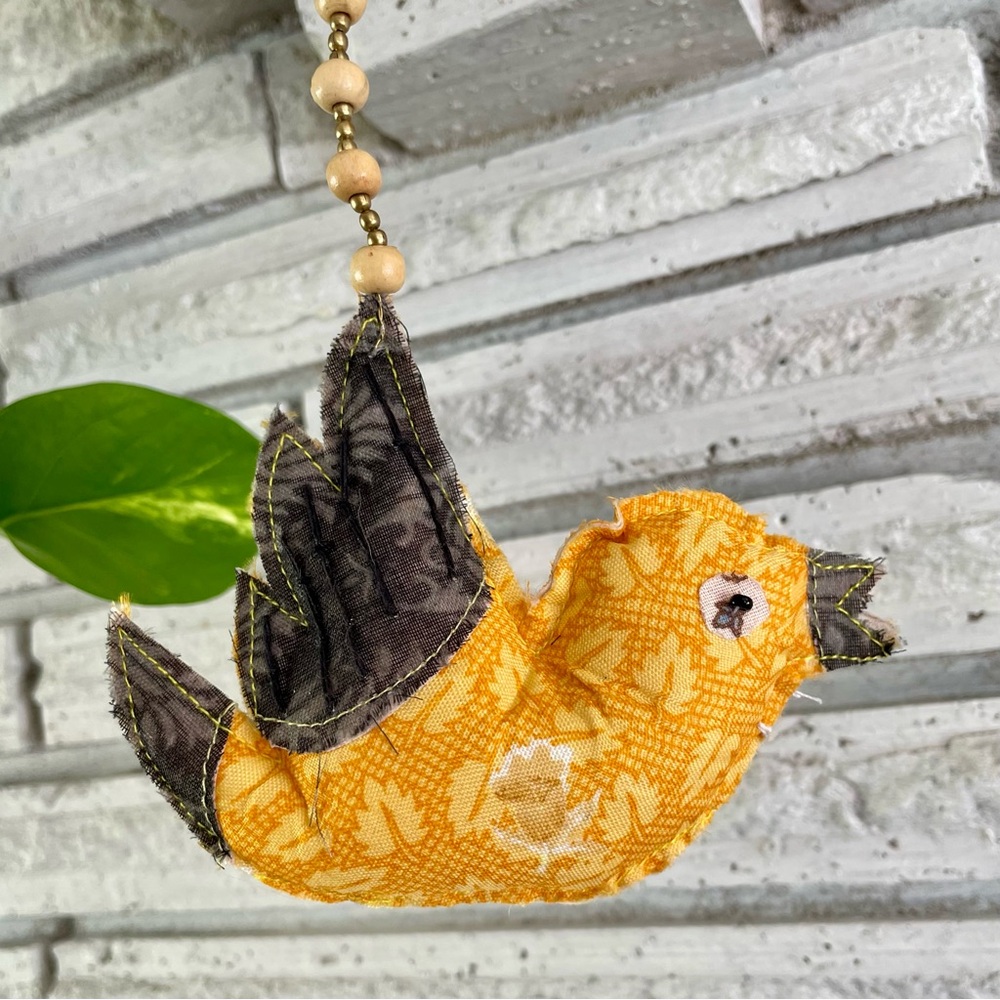 Recycled Fabric Bird Hanging Accent 12 Inch